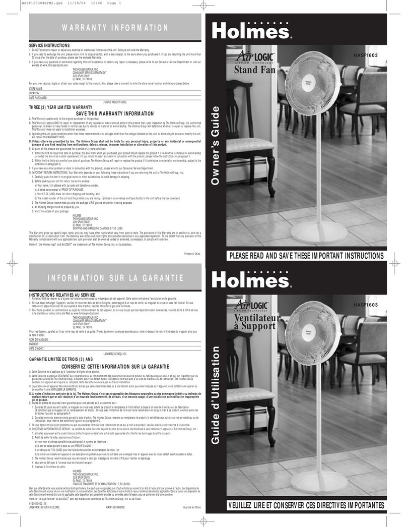Holmes HASF160304EFM2 owner's guide