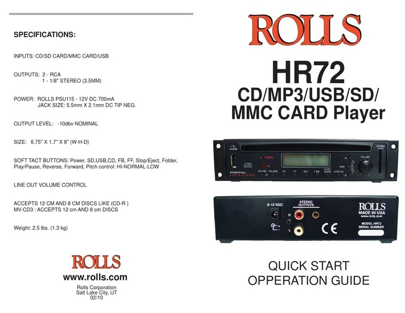 Rolls HR72 - MANUEL 2 Quick start operation guide