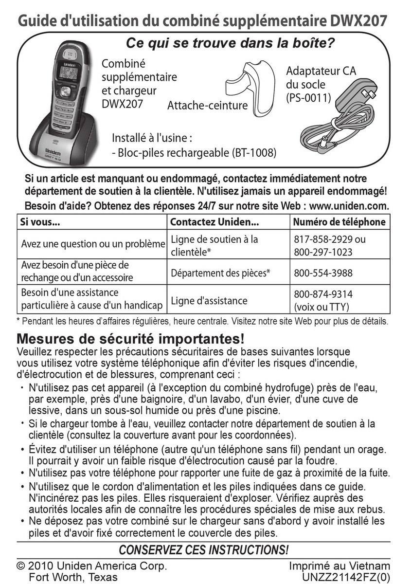 Uniden DWX207 - Cordless Extension Handset Service manual