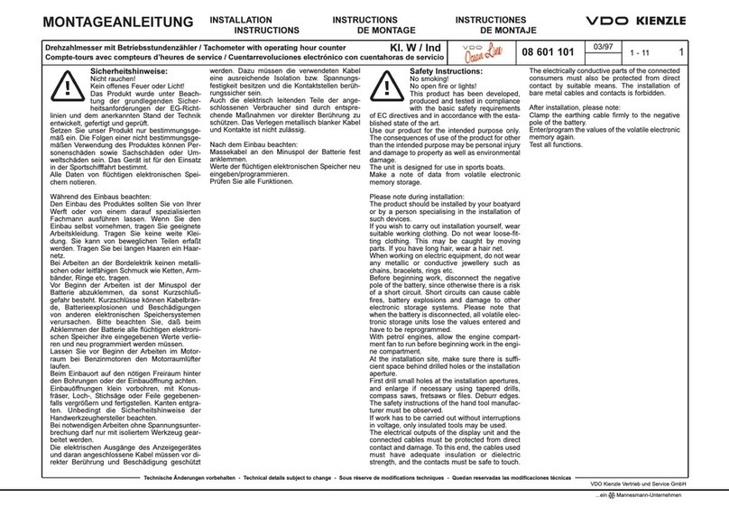 VDO TACHOMETER WITH COUNTER installation instructions