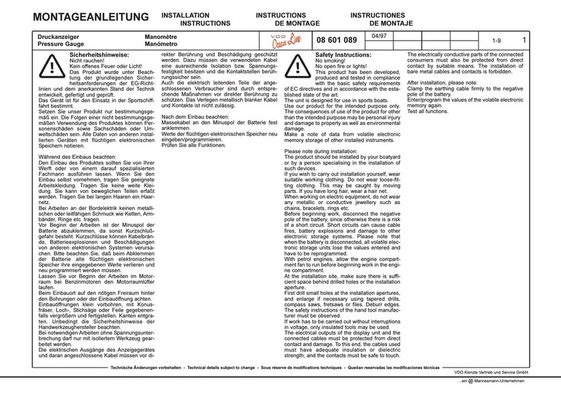VDO RESSURE GAUGE User manual