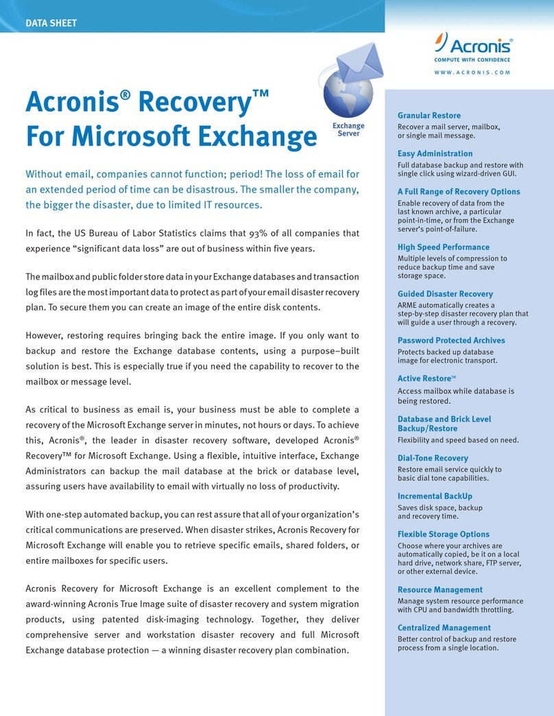 ACRONIS RECOVERY - FOR MICROSOFT EXCHANGE datasheet