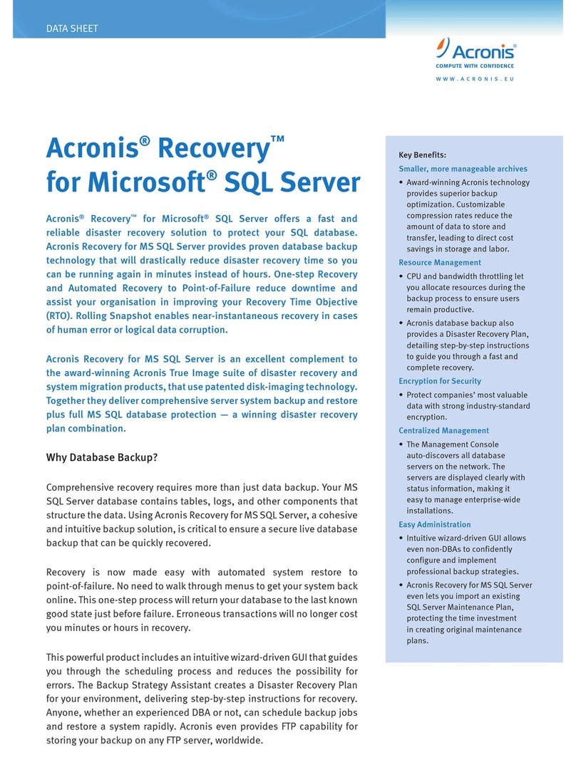 ACRONIS RECOVERY - FOR MICROSOFT SQL SERVER datasheet