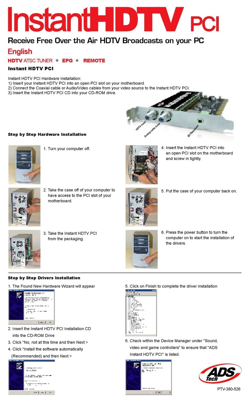 ADS Technologies INSTANTHDTV PCI PTV380 - HARDWARE GUIDE 1 Installation instructions ADS Technologies INSTANTHDTV PCI PTV380 - HARDWARE GUIDE 1 Installation instructions