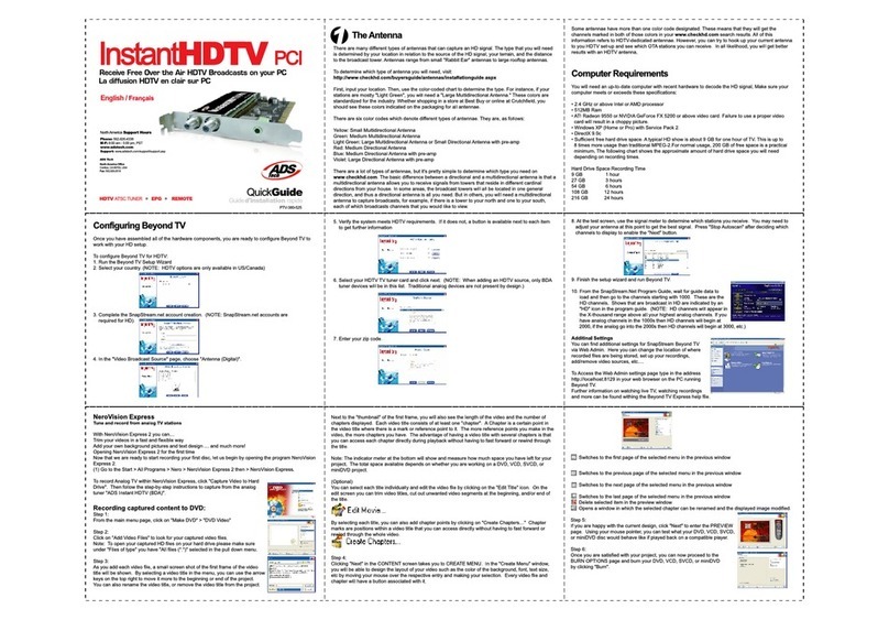 ADS Technologies INSTANTHDTV PCI PTV380 - SOFTWARE GUIDE 1 Quick start guide ADS Technologies INSTANTHDTV PCI PTV380 - SOFTWARE GUIDE 1 Quick start guide