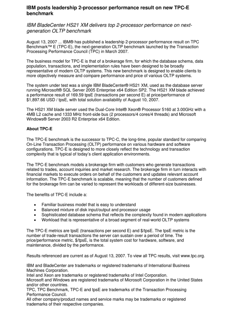 IBM HS21 XM BLADECENTER - FOR TPC-E User manual