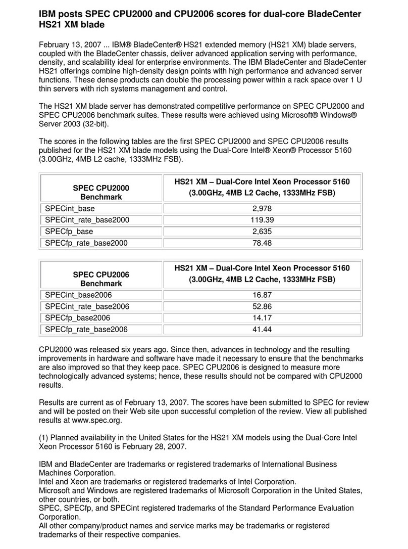 IBM HS21 XM BLADECENTER - 5160 FOR SPEC CPU2000 User manual