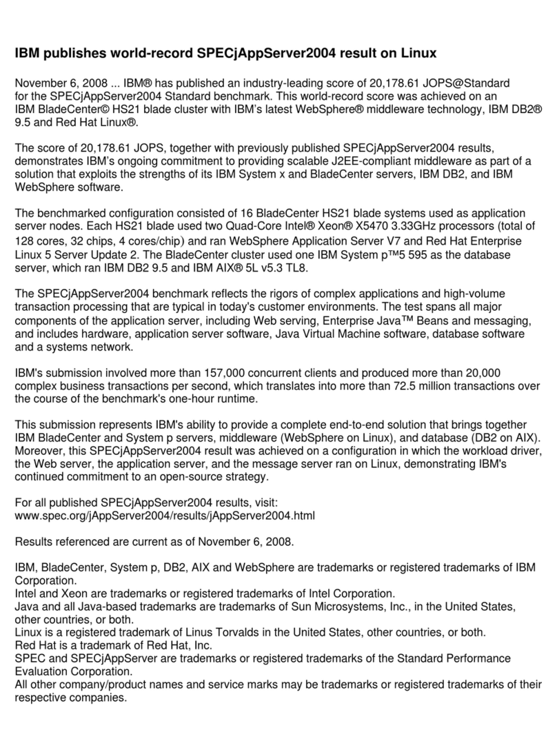 IBM HS21 BLADECENTER - FOR SPECJAPPSERVER2004 User manual