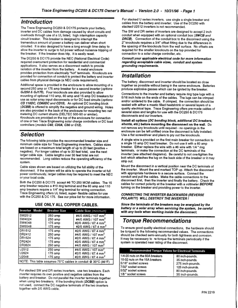 Trace Engineering DC175 - V2.0 User manual