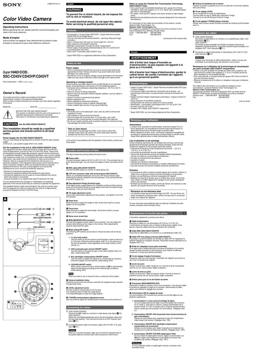 Sony SSC-CD43V - CCTV Camera operating instructions Sony SSC-CD43V - CCTV Camera operating instructions