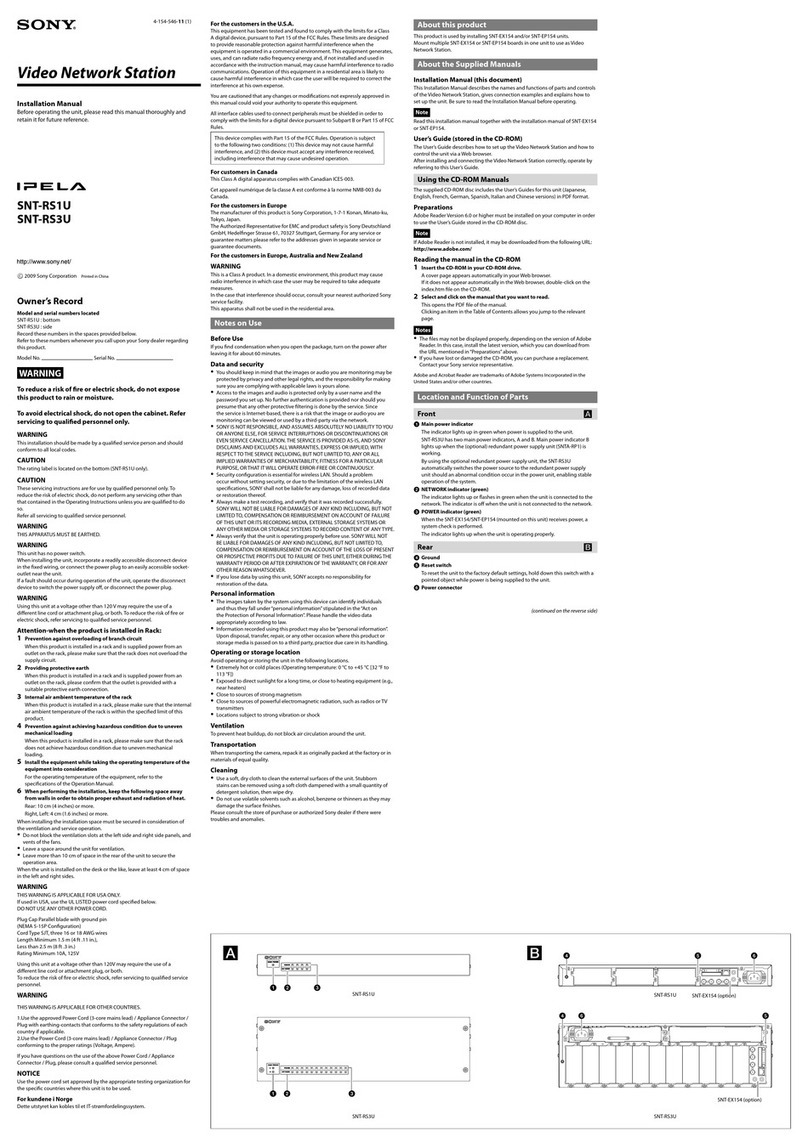 Sony Ipela SNT-RS1U User manual