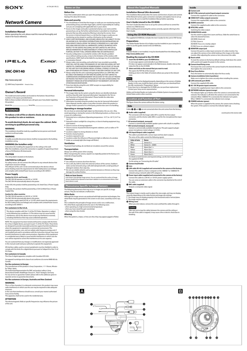 Sony Ipela SNC-DH140 installation manual