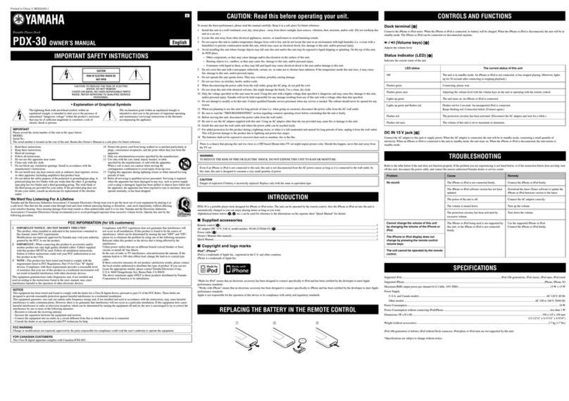 Yamaha PDX 30 - Portable Speakers With Digital Player... User manual