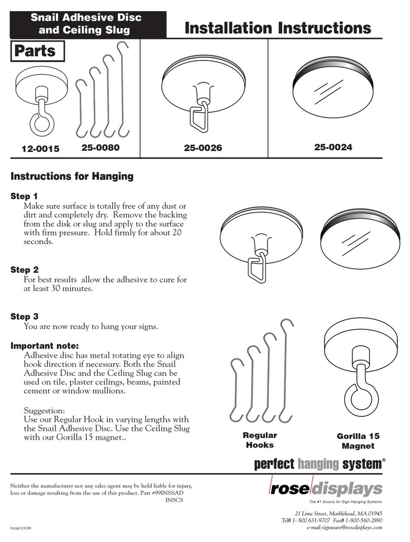 ROSE DISPLAYS SNAIL ADHESIVE WITH CEILING SLUG installation instructions