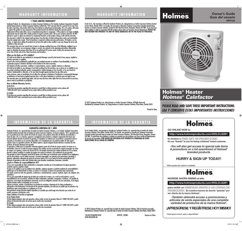 Holmes HFH103 owner's guide