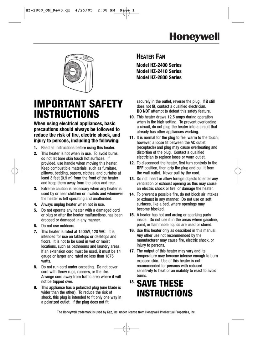 Honeywell HZ2800P - Turbo Heater Fan User manual