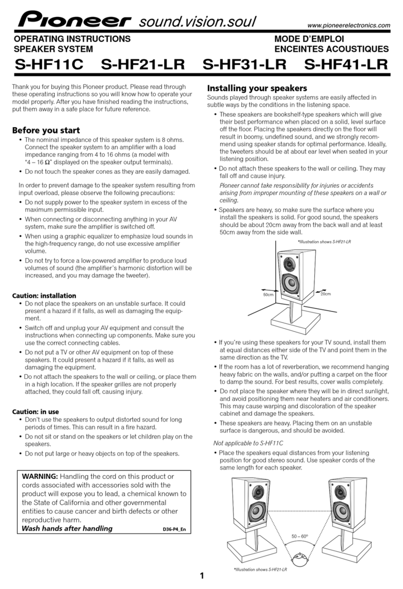 Pioneer S-HF41-LR - Left / Right CH Speakers User manual