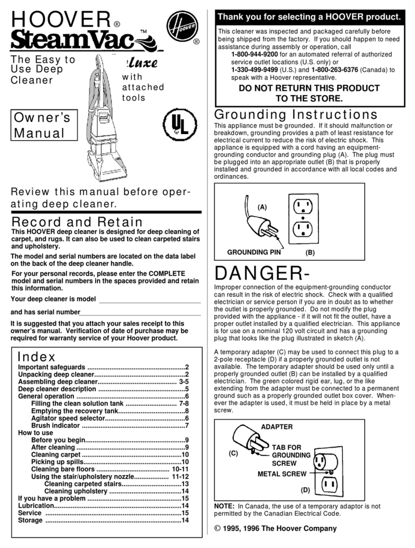 Hoover SteamVac F5857955 owner's manual