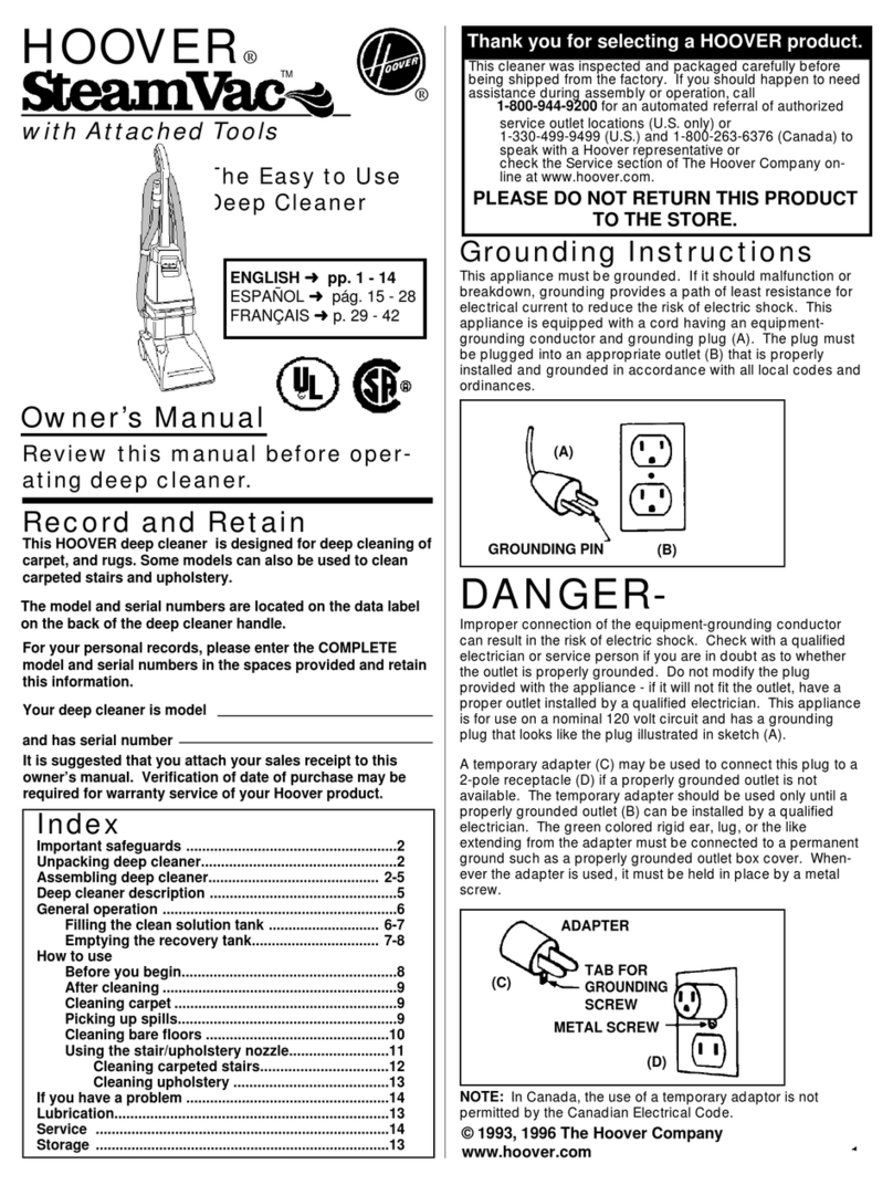 Hoover SteamVac F5807 owner's manual