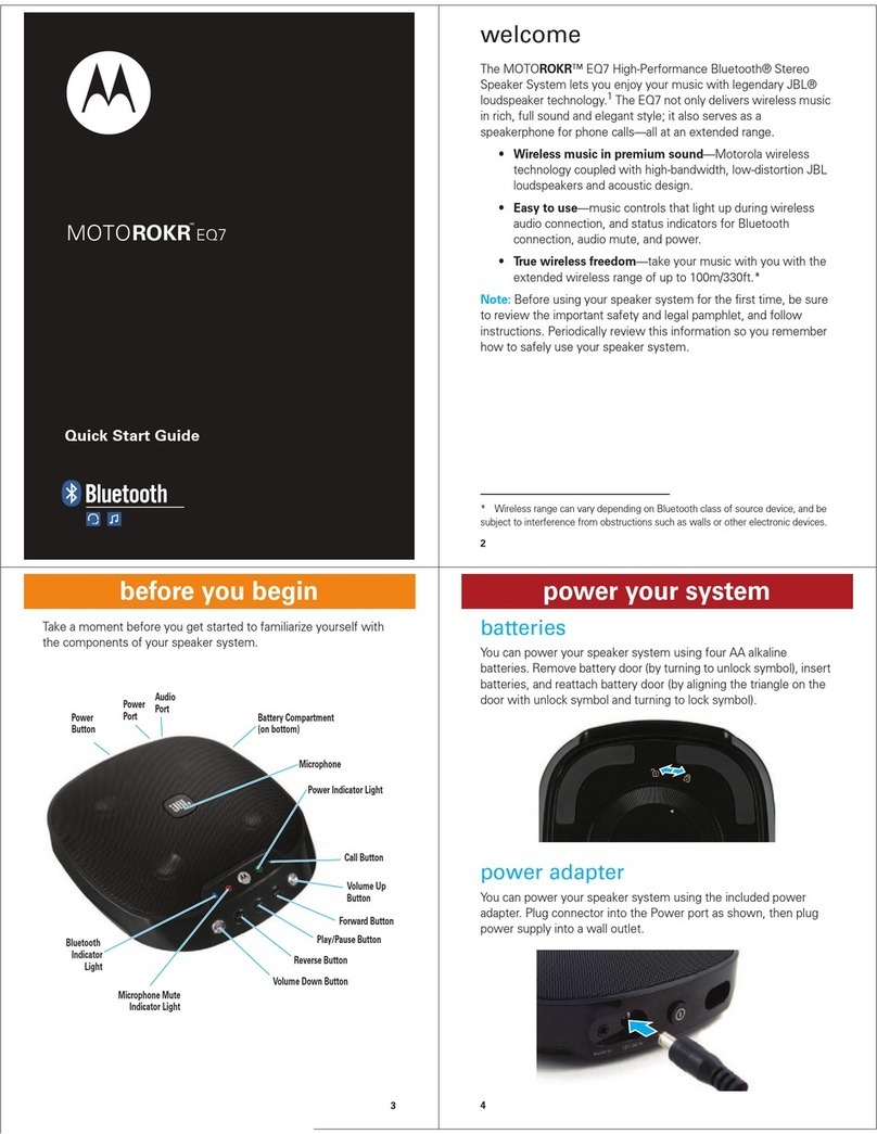 Motorola 89243N - EQ7 Wireless Hi-Fi Stereo Speaker Portable... quick start guide