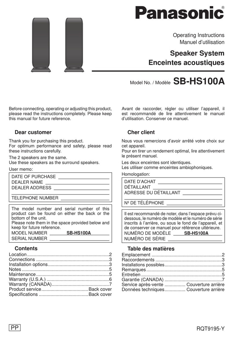 Panasonic SBHS100A - SPEAKER SYSTEM - MULTI LANGUAGE User manual