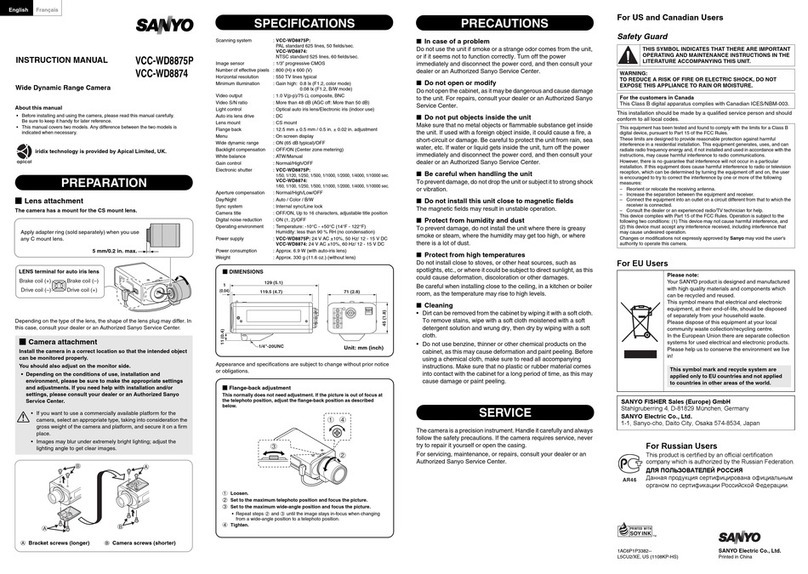 Sanyo VCC-WD8874 - Wide Dynamic Range Color instruction manual