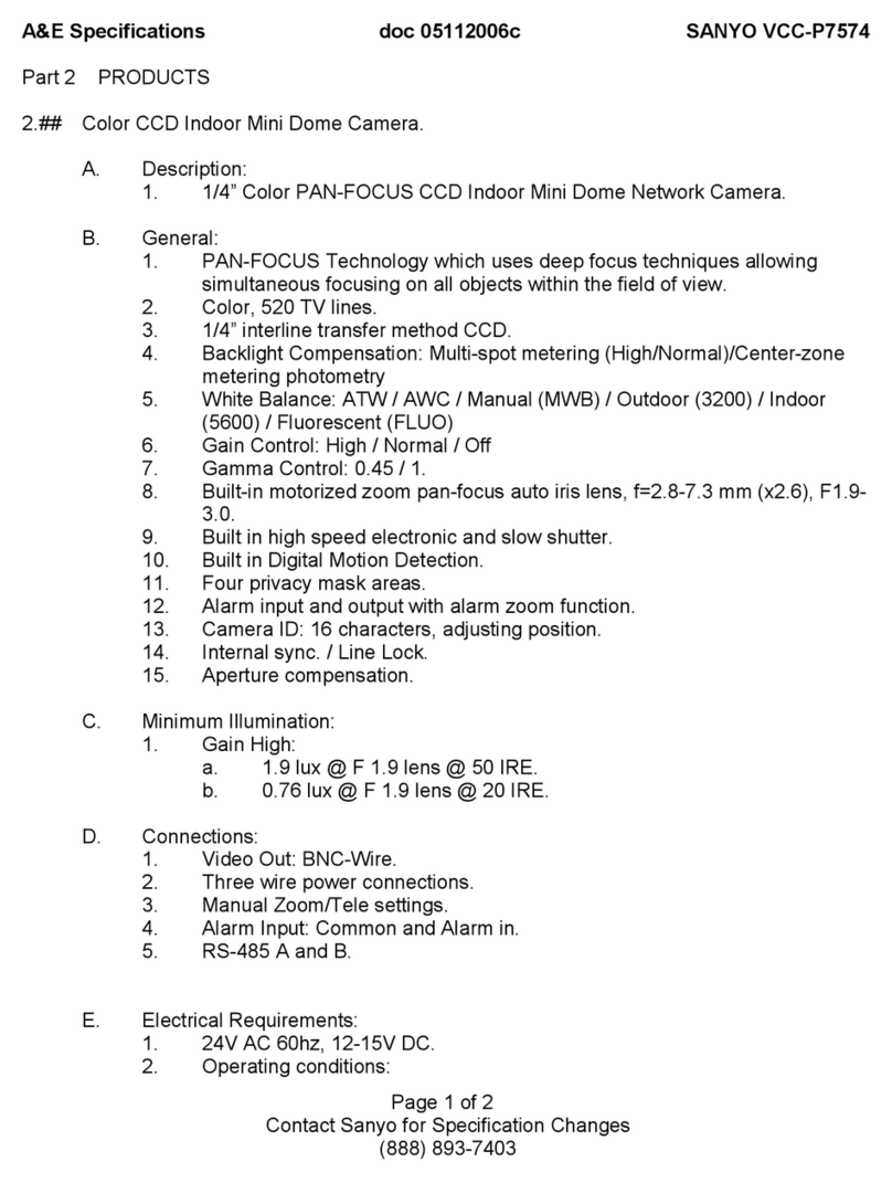 Sanyo VCC-P7574 - 1/4" Color CCD Indoor Mini Dome... User manual