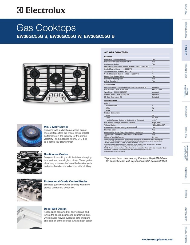 Electrolux EW36GC55GW - 36in Gas Cooktop Dimension Guide