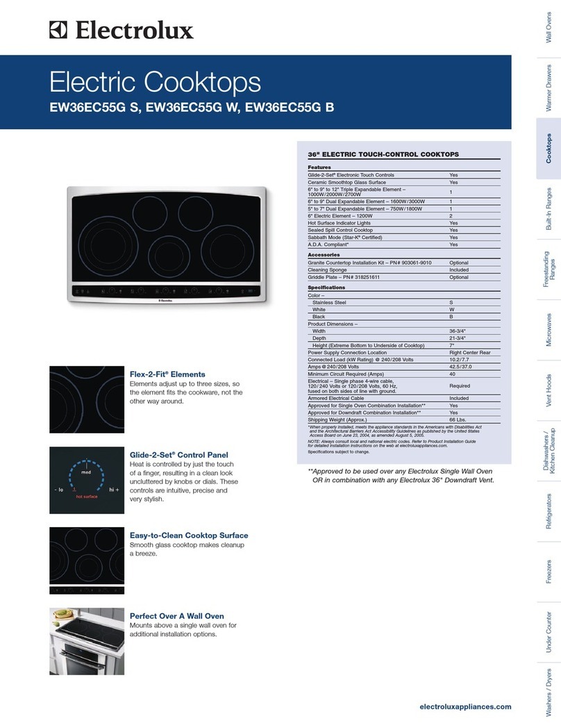 Electrolux EW36EC55GB - 36" Smoothtop Electric Cooktop Dimensions and installation information
