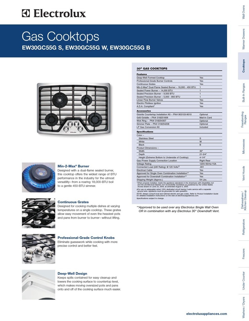 Electrolux EW30GC55GB - 30in Gas Cooktop User instructions Electrolux EW30GC55GB - 30in Gas Cooktop User instructions
