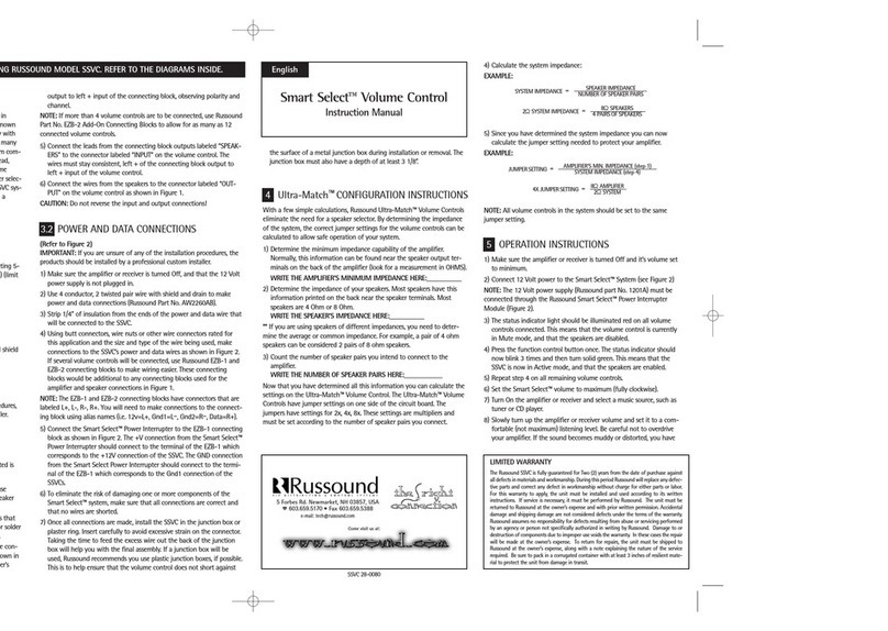 Russound SMART SELECT VOLUME CONTROL instruction manual
