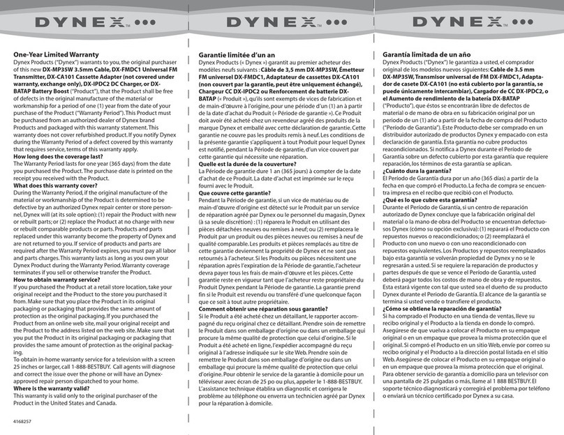 Dynex DX-FMDC1 Warranty