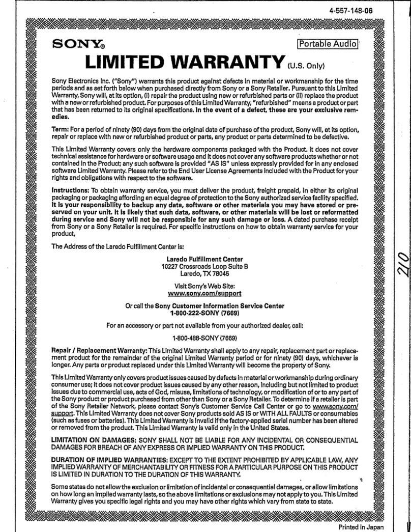 Sony DR-AS22iP Limited warranty