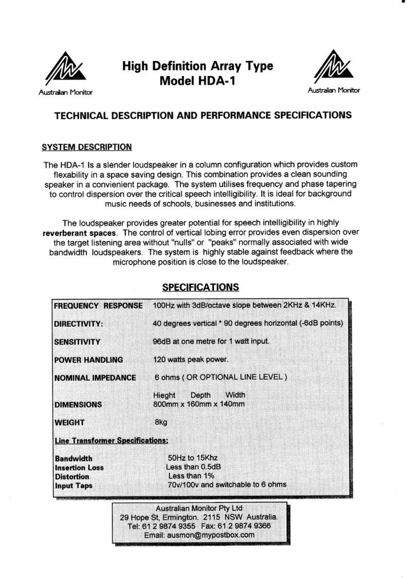AUSTRALIAN MONITOR HDA 1 HDA 2 User manual