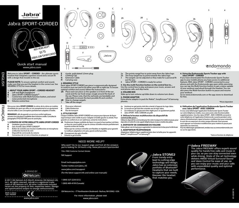 Jabra SPORT - CORDED Quick start manual