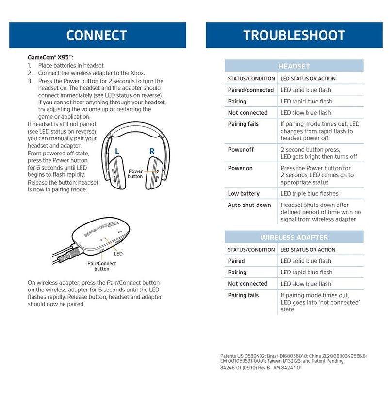 Plantronics GAMECOM X95 - QUICK START GUIDES User manual