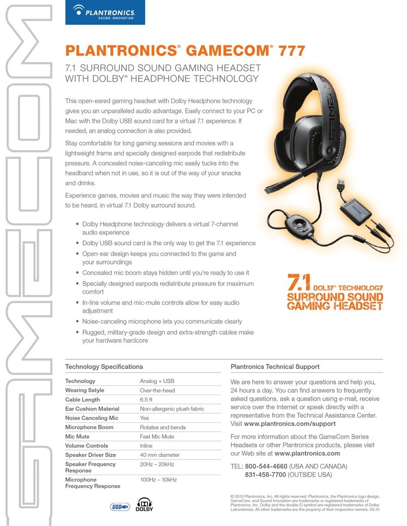Plantronics GameCom 777 Specifications Plantronics GameCom 777 Specifications