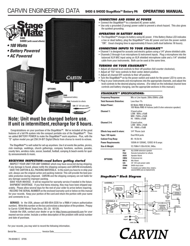 CARVIN StageMate S400D operating manual