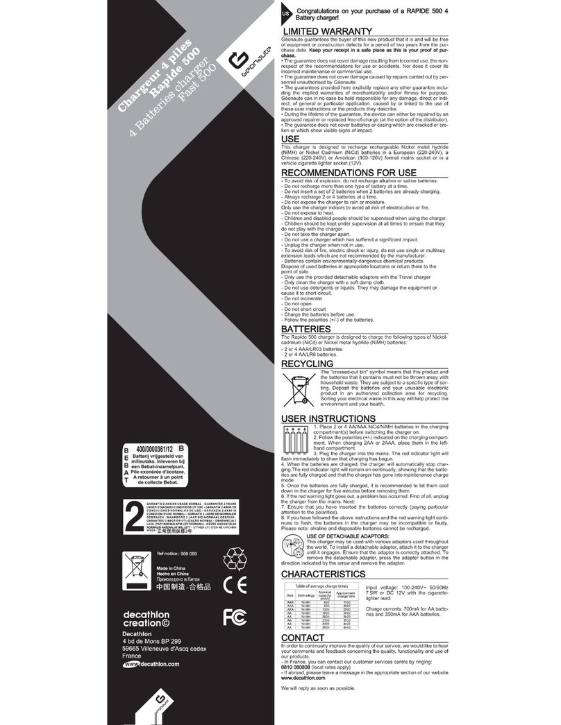 GEONAUTE BATTERY CHARGER 500 manual