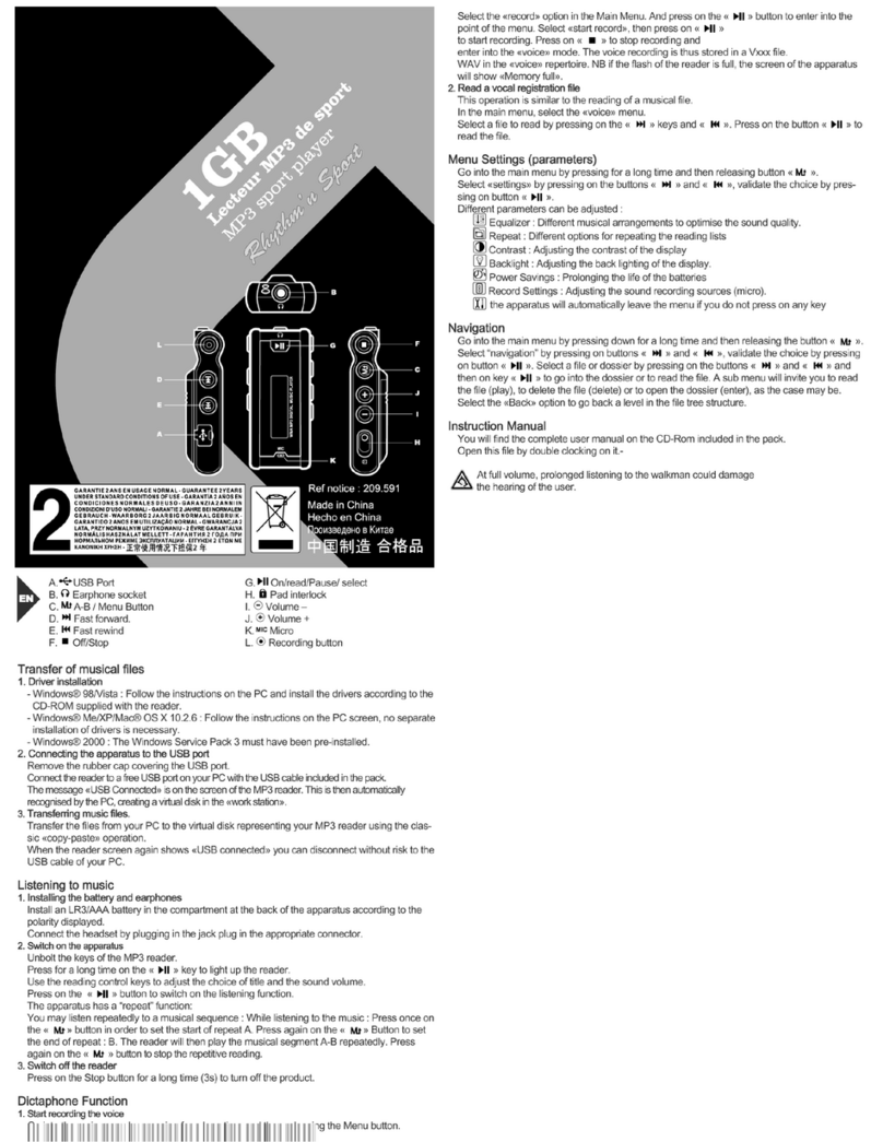 GEONAUTE MP3 PLAYER 1GB manual