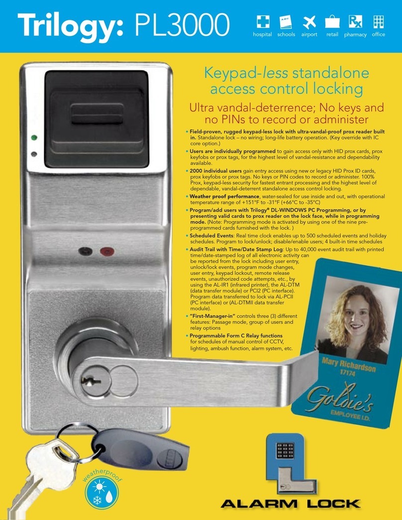 Alarm Lock Trilogy PL3000 User manual