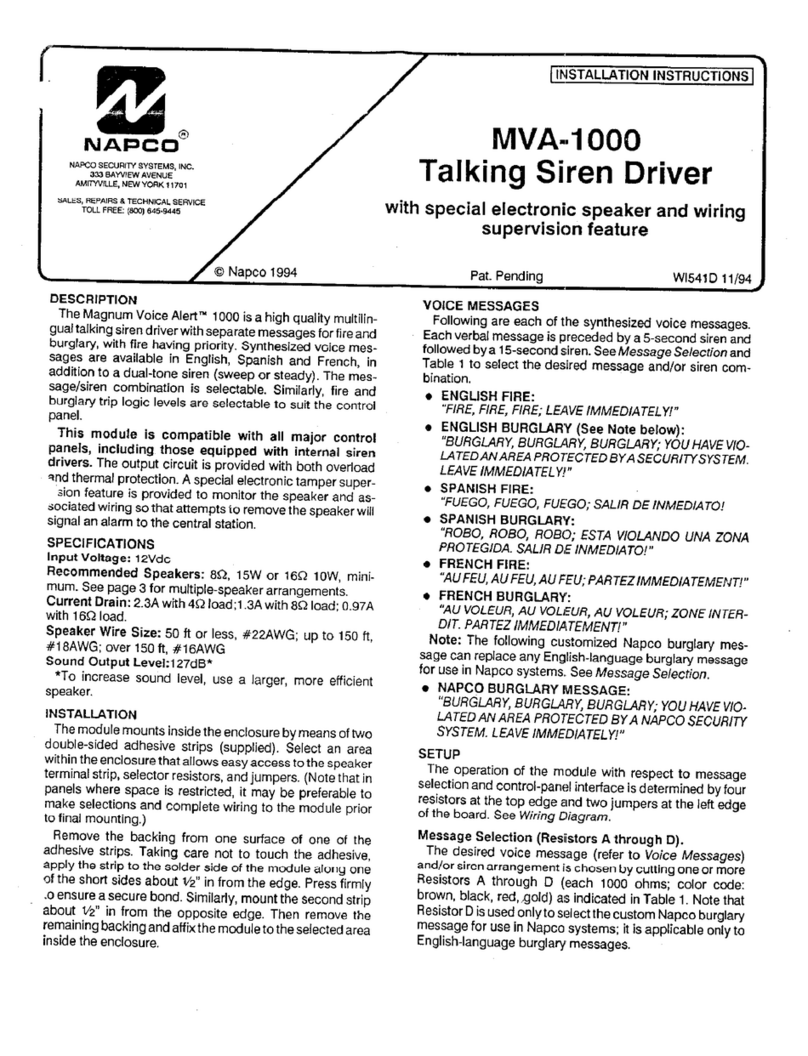 NAPCO MVA-1000 User manual