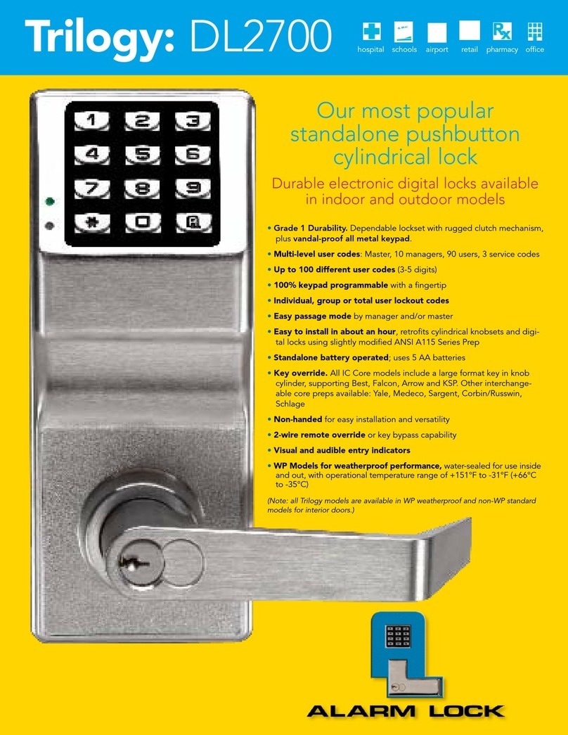 Alarm Lock TRILOGY DL2700 User manual
