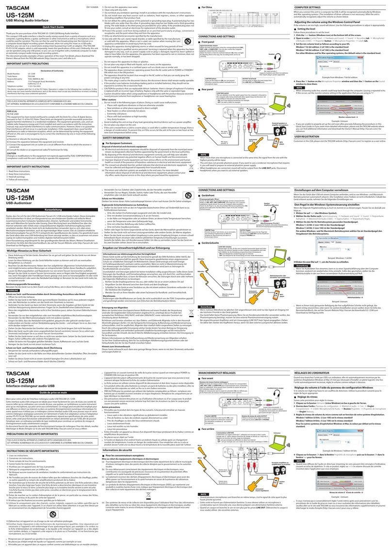 Tascam US-125M quick start guide