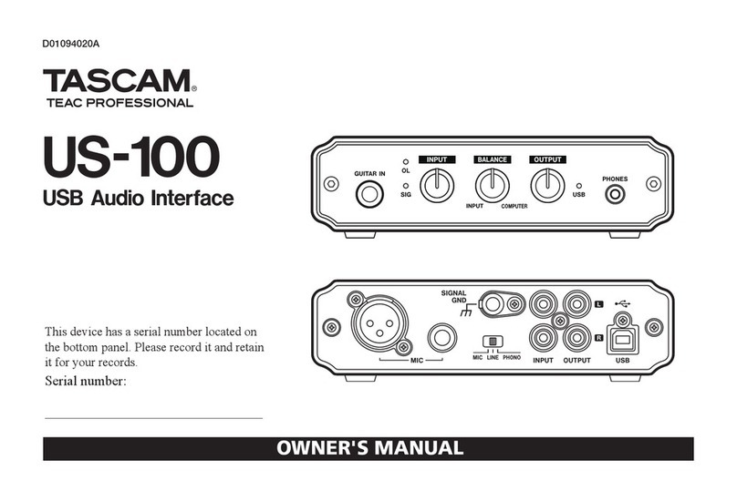 Tascam US-100 owner's manual