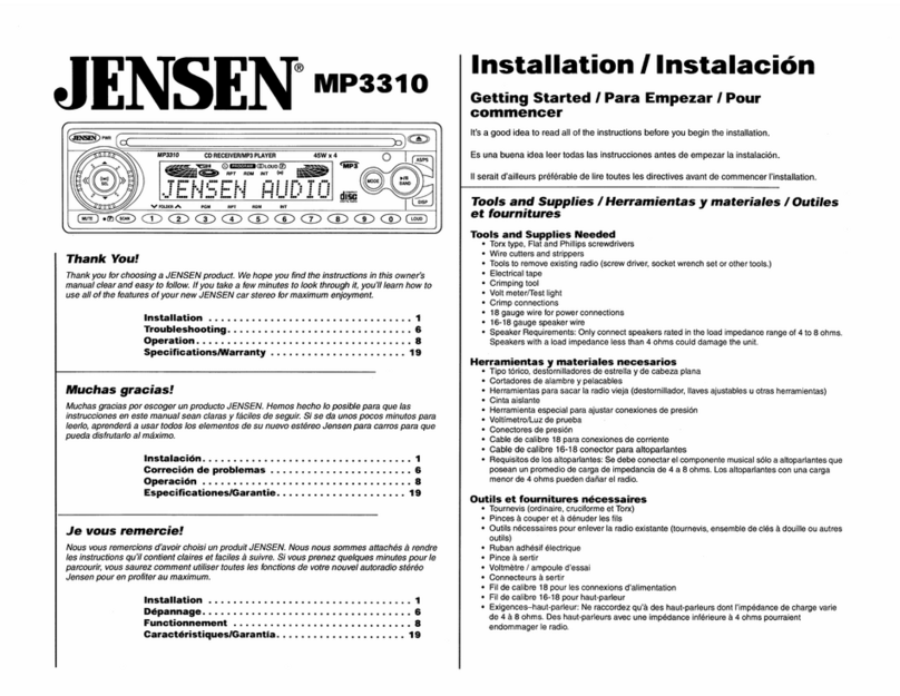 Jensen MP3310 - In-Dash CD Player User manual Jensen MP3310 - In-Dash CD Player User manual