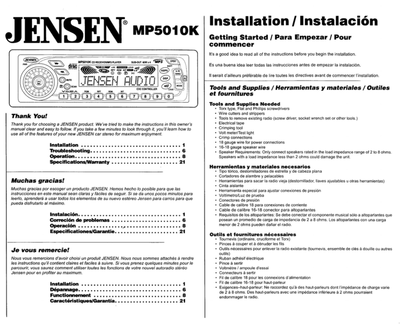 Jensen MP5010K - 240 Watt AM/FM User manual