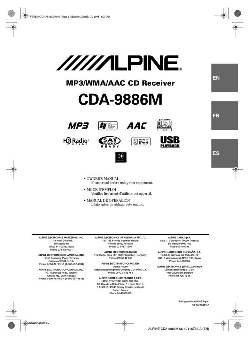 Alpine 9886M - CDA Radio / CD owner's manual Alpine 9886M - CDA Radio / CD owner's manual