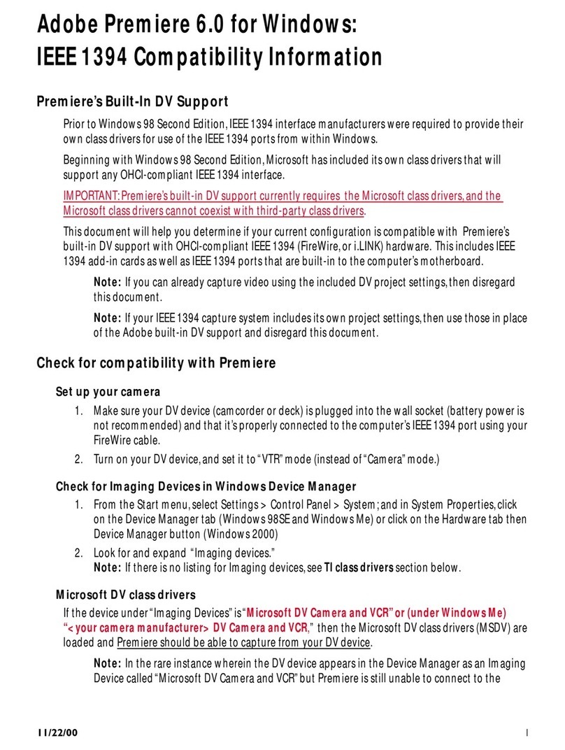 Adobe PREMIERE 6.0 FOR WINDOWS - IEEE 1394 COMPATIBILITY... User manual