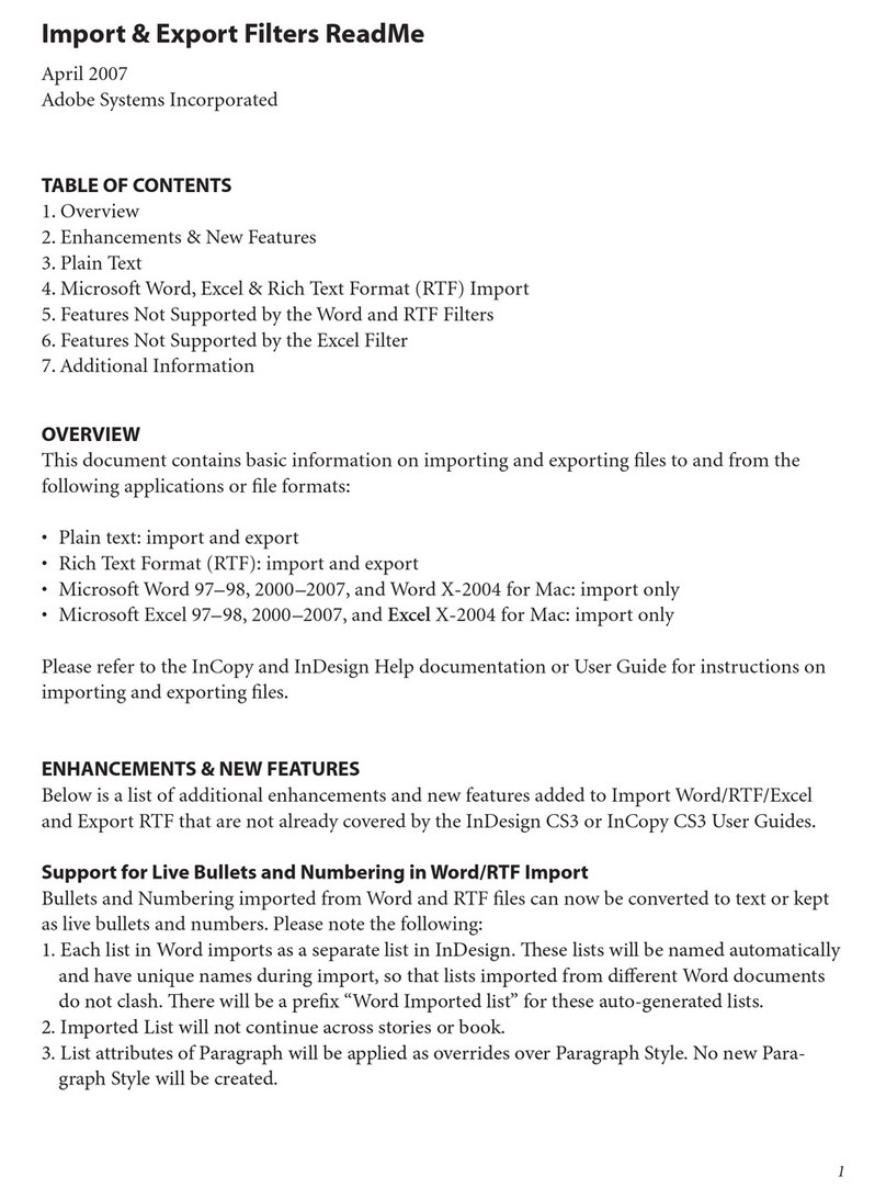 Adobe IMPORT EXPORT FILTERS README User manual Adobe IMPORT EXPORT FILTERS README User manual